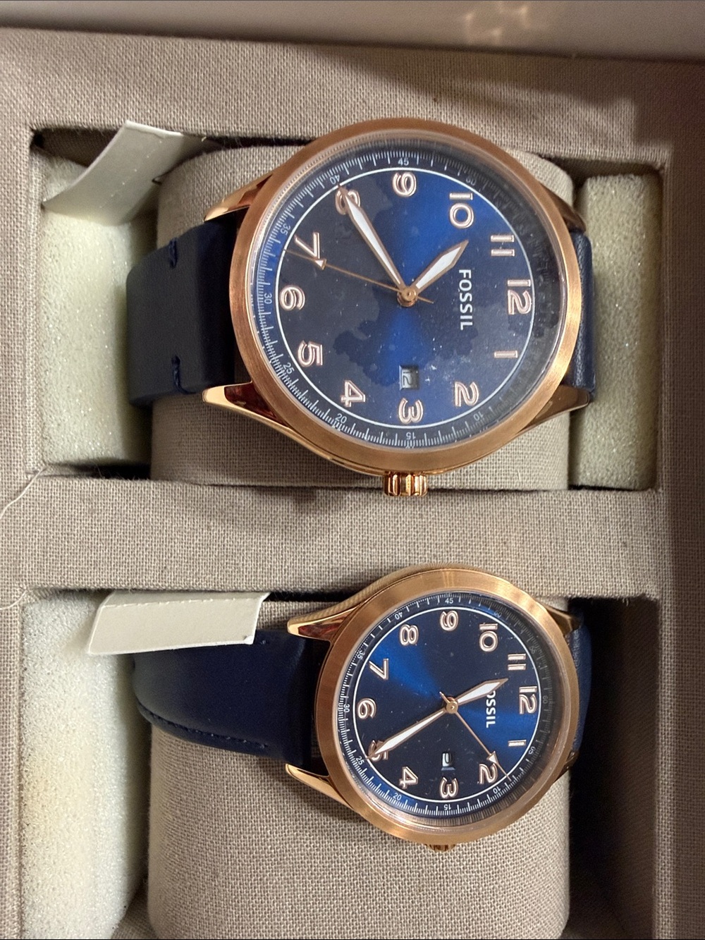 Fossil Rose Gold and Navy Blue Leather Watch Duo